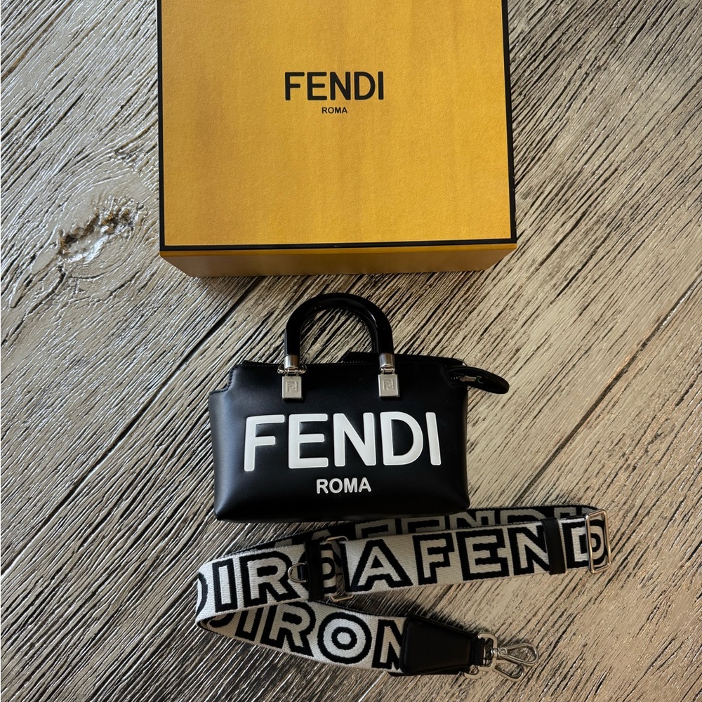 Fendi By The Way Mini Boston Bag Black and White